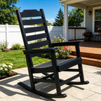 Rocking Chair Set of 2,All Weather Courtyard for Outside Balcony Gardens，High Back Outdoor Rocking Chair with 400lbs，Black