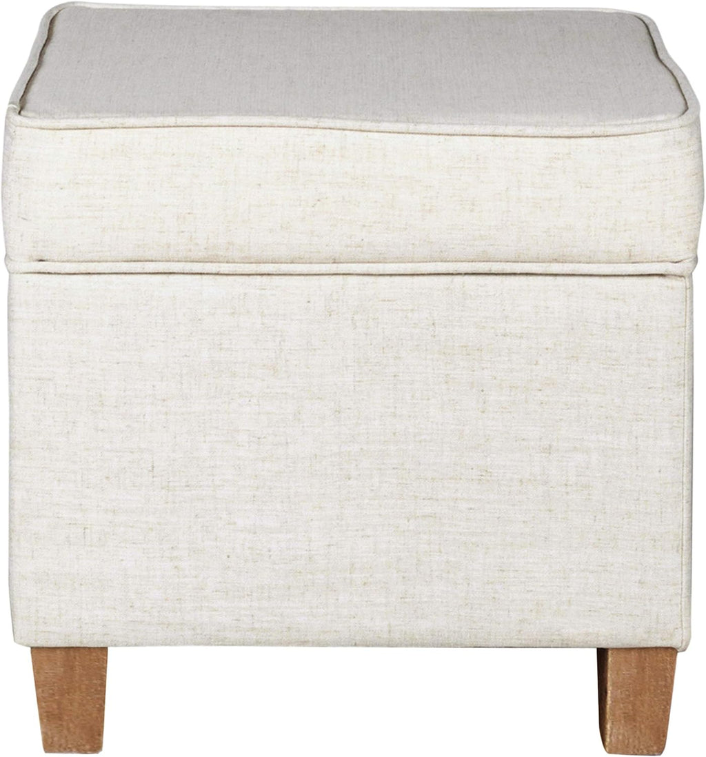 Homepop Home Decor | K7342-F2067 | Classic Square Storage Ottoman with Lift Off Lid | Ottoman with Storage for Living Room & Bedroom, Cream Woven