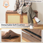 HOOBRO Faux Rattan Shoe Storage Bench with Cushion, Boho Entryway Bench with 2 Doors and Adjustable Shelves, Pet-Proof Hidden Shoe Cabinet for Hallway, Living Room, 39.2" L, Natural, CE53HX01