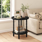 Gadroad Round End Table with Storage Shelf, Black 19.3 * 19.3 * 25.6 inches | 2 Tier Couch Side Table, Wood Coffee Table for Living Room, Bedroom