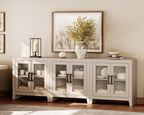 WAMPAT Buffet Cabinet with Storage, Large Sideboard Accent Cabinets with 6 Glass Doors, Modern Farmhouse Coffee Bar Cabinet, Wood Console Table for Kitchen, Dining Room, Living Room, Beige