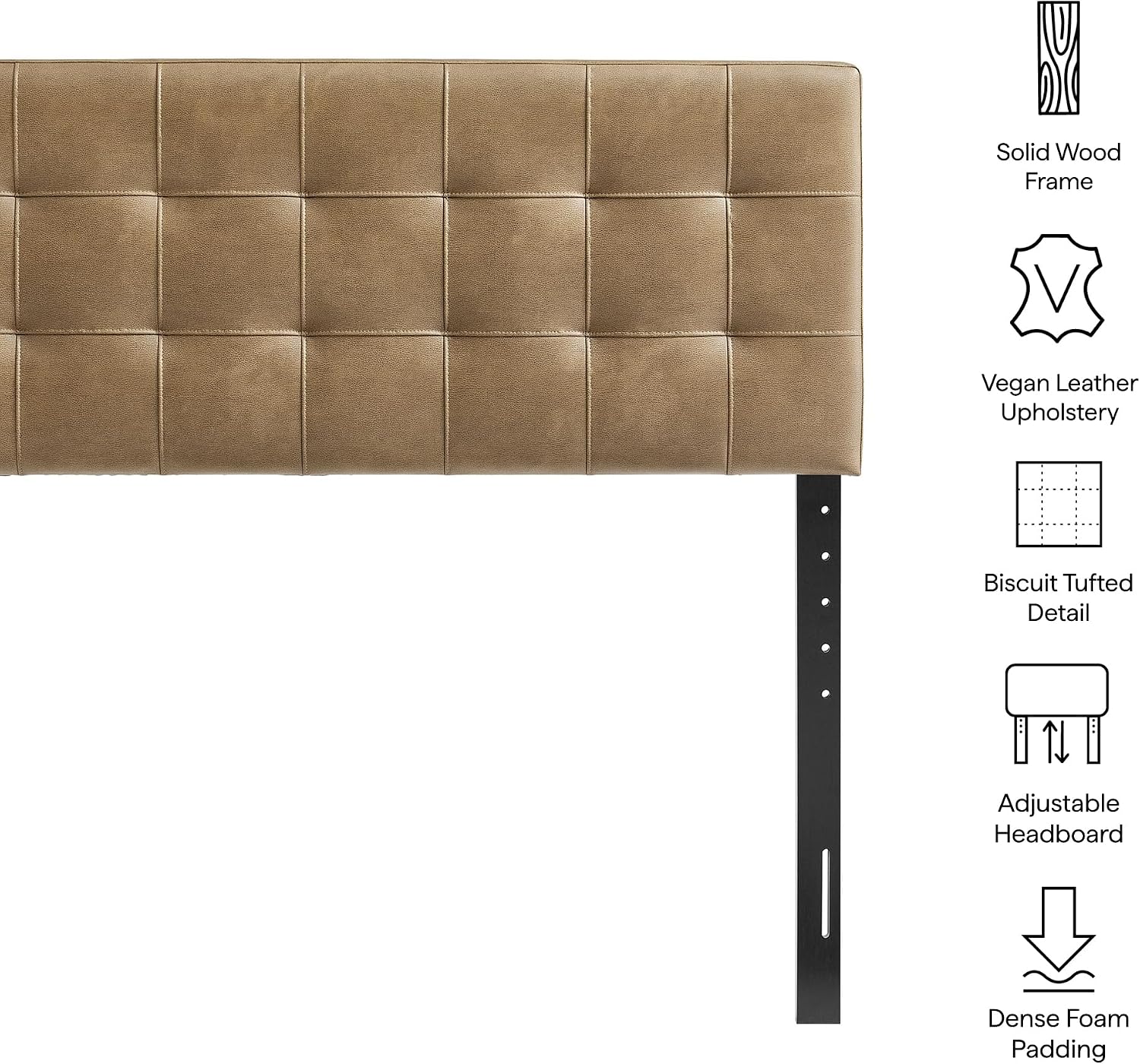 Modway Lily Faux Leather Queen Size Headboard with Biscuit Tufting in Toast - Vegan Leather Upholstery with Padded Design and 5 Height-Adjustable Mounts