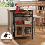 Hencawima Coffee Bar Cabinet, 3 Tier Coffee Station Table on Wheels, 35.9" H Bar Cart with Wire Basket Drawer & 5 Hooks for Home Kitchen, Liquor Buffet Sideboard Cabinet (Rustic Brown)