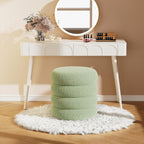 Soft Teddy Round Ottoman with Tray, 17.5 Inches Ottoman Coffee Table with Storage for Living Room, Vanity Stool with Storage Bedroom, Load up to 300 lb, No Assembly Required (Green)