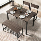 Tangkula Dining Table Set for 4, Kitchen Table and 2 Chairs for 4 with Bench, 4 Piece Dining Table Set for Small Space, Apartment