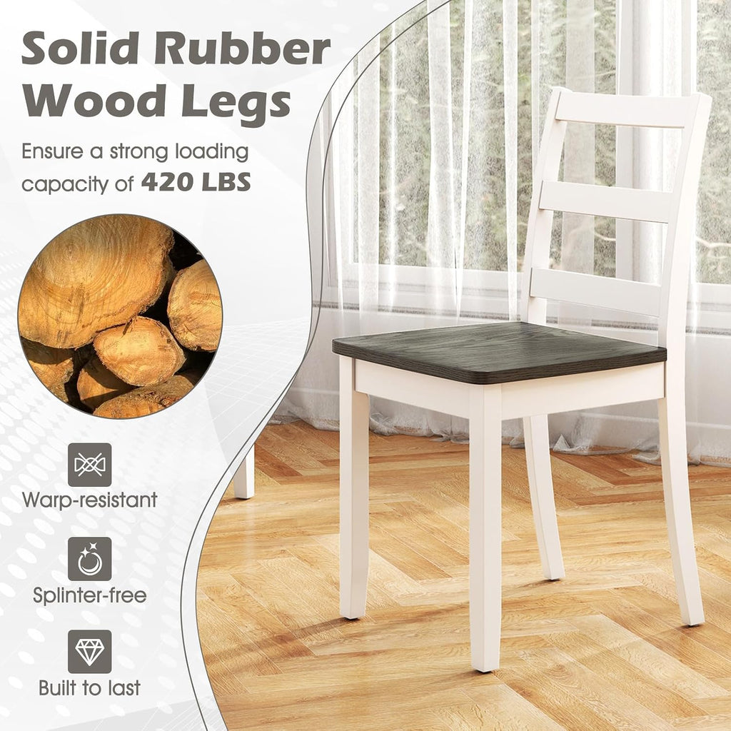 Giantex Dining Chairs, Wooden Armless Kitchen Chairs with Solid Rubber Wood Legs, Farmhouse Ladder Back Dining Chairs for Dining Room (4, White+Gray)