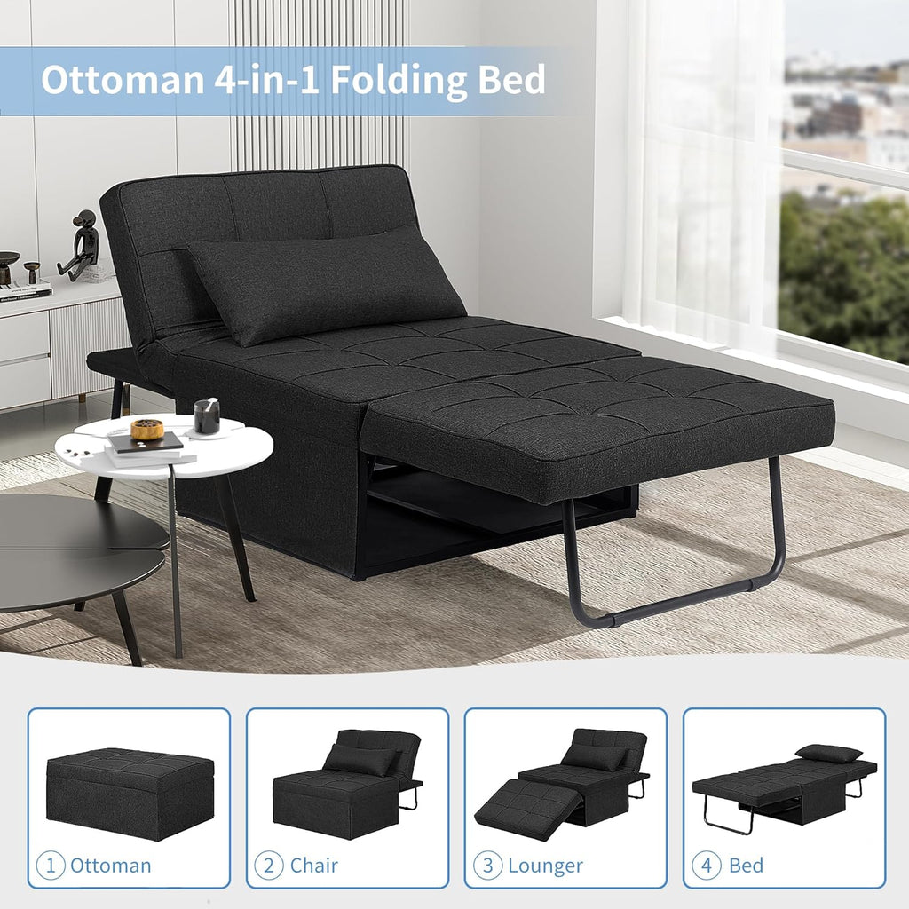 Ainfox Convertible Sofa Bed, 4 in 1 Multi-Function Folding Ottoman Bed with Adjustable Backrest, Modern Futon Couch No Assembly for Living Room Apartment Office Small Space (Black)
