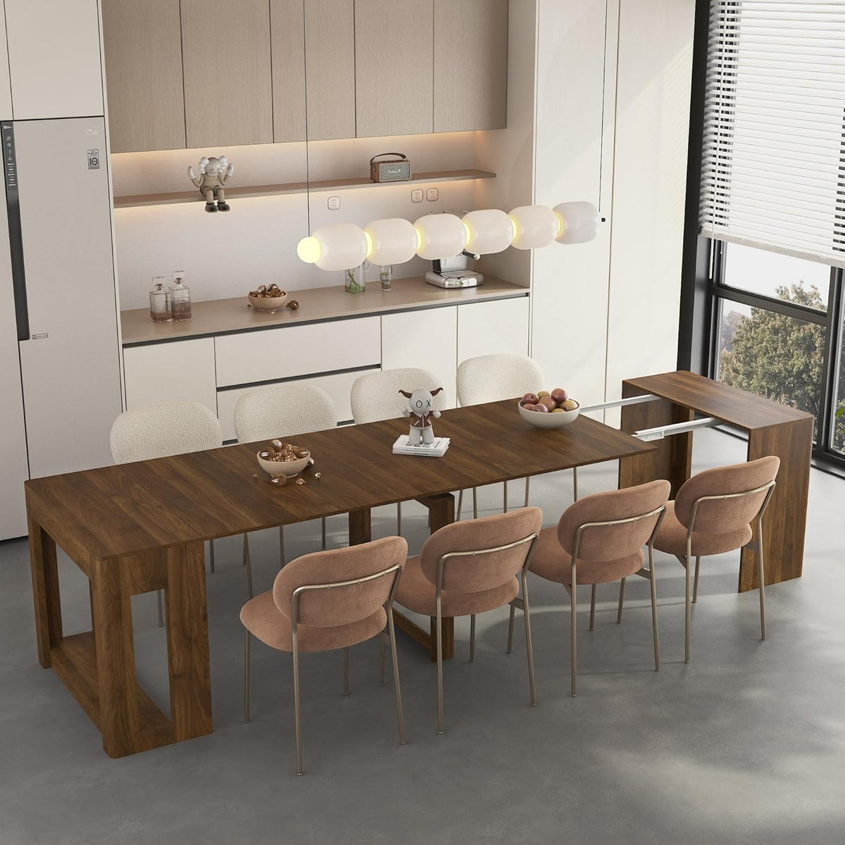 Extendable Dining Room Table for 1-10, 29.9"-108.7" Modern Farmhouse Wooden Long Large Rectangular Expanding Conference Kitchen Table for Party Weddings Meetings, Walnut