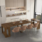 KEIKI Extendable Foldable Dining Table 29.9" to 108.7", Expandable Wooden Console Table for 1–10 People, Space Saving Multifunctional Kitchen Dining Desk, Rectangle Table for Small Spaces, Brown