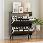 Homleke Farmhouse Shoe Storage Cabinet with Flip Drawers & Barn Door Design | Slim Narrow Shoe Rack Cabinet with Adjustable Shelves & Hidden Storage for Entryway, Foyer, Hallway, Living Room, Black