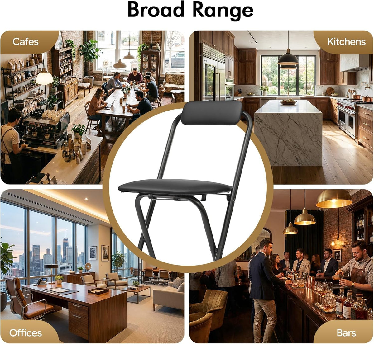 1 Pcs Folding Bar Stool with Backrest, 29.5 Inch Tall Foldable Stool Chair, Portable Space-Saving Counter Height Chair 275lbs Load Capacity for Kitchen Counter Home Dining, Black