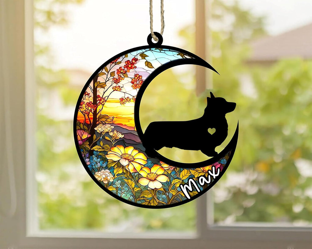 Personalized Dog Memorial, Custom Name Corgi (Black) Dog Christmas Ornament with Name, Custom Breeds, Pet Loss Light Catcher, Gifts for Lovers Loss of Pet Sympathy on Mothers Day Christmas