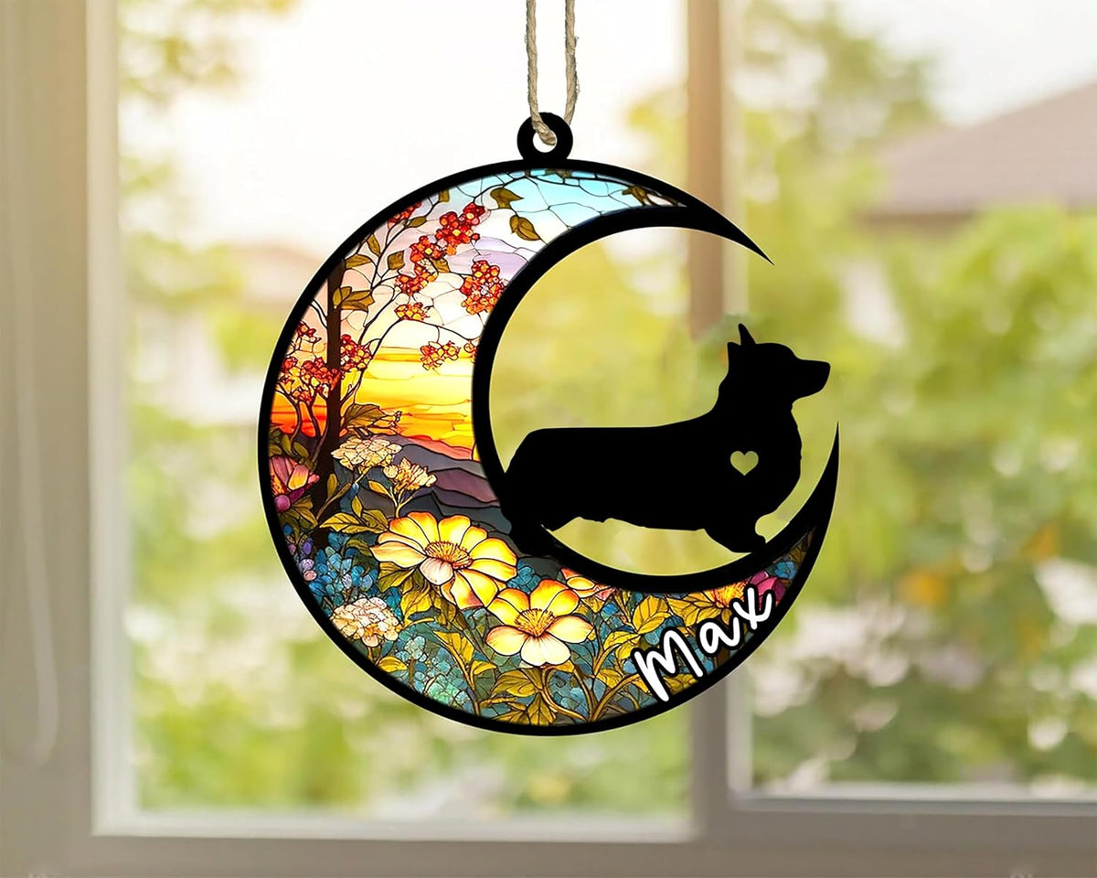 Personalized Dog Memorial, Custom Name Corgi (Black) Dog Christmas Ornament with Name, Custom Breeds, Pet Loss Light Catcher, Gifts for Lovers Loss of Pet Sympathy on Mothers Day Christmas