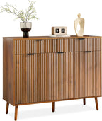 LYNCOHOME Fluted Sideboard Buffet Cabinet with Storage,2 Drawers and 3 Doors,Wood Coffee Bar Cabinet with Solid Wood Feet for Kitchen,Hallway