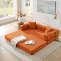 4-in-1 Folding Convertible Sofa Bed, 78 Inch Couch with Fixed-Shape Frame, Corduroy Loveseat Sleeper with Pull Out Bed, Floor Sofa Modular Futon Couch for Living Room Bedroom Lounge (Orange)