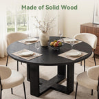 47.24" Black Round Dining Table for 4–6 People, Solid Wood Kitchen Table with 1.18" Thick Wooden Tabletop & Stable Cross-Shaped Base for Dining Room, Pure Black