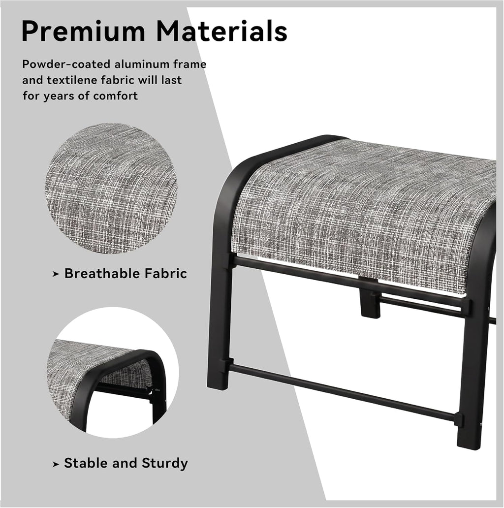 Outdoor Patio Ottoman Set of 2 with Metal Frame, Textilene Fabric Small Seating, All Weather Foot Stool Stackable Resistant for Outdoor Foot Rest for Furniture Patio Garden Pool(2, Black)