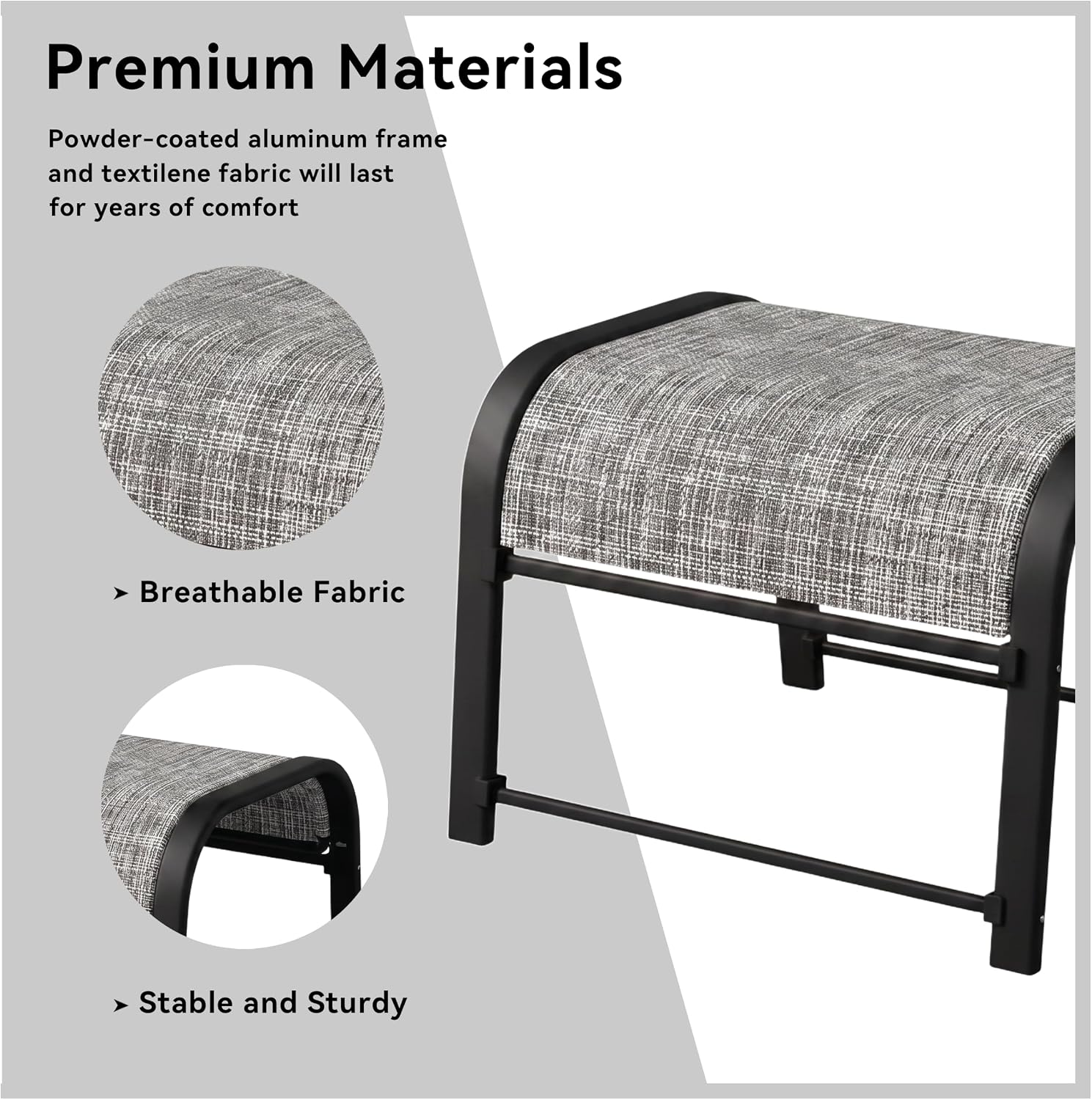 Outdoor Patio Ottoman Set of 2 with Metal Frame, Textilene Fabric Small Seating, All Weather Foot Stool Stackable Resistant for Outdoor Foot Rest for Furniture Patio Garden Pool(2, Black)