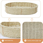 3-Tier Seagrass Woven Side Table, Oval Storage Basket with Trays,Farmhouse Coastal End Table for Living Room, Kitchen, Balcony,Foldable Shelves (Natural)