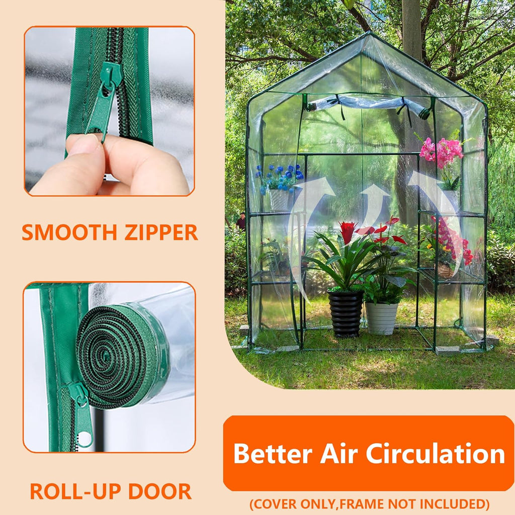 Greenhouse Cover Replacement, 56×56×76 Inches PE Walk-in Greenhouse Cover for Gardening Plants w/Roll-Up Zipper Door, Waterproof Wind Rain Proof Frost Protection , Easy Assembly (No Frames Include)