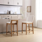 Kmax 30 Inch Bar Stools Set of 2 with Back Support, Linen, Cream | Farmhouse, Wooden Frame, Armless, Upholstered