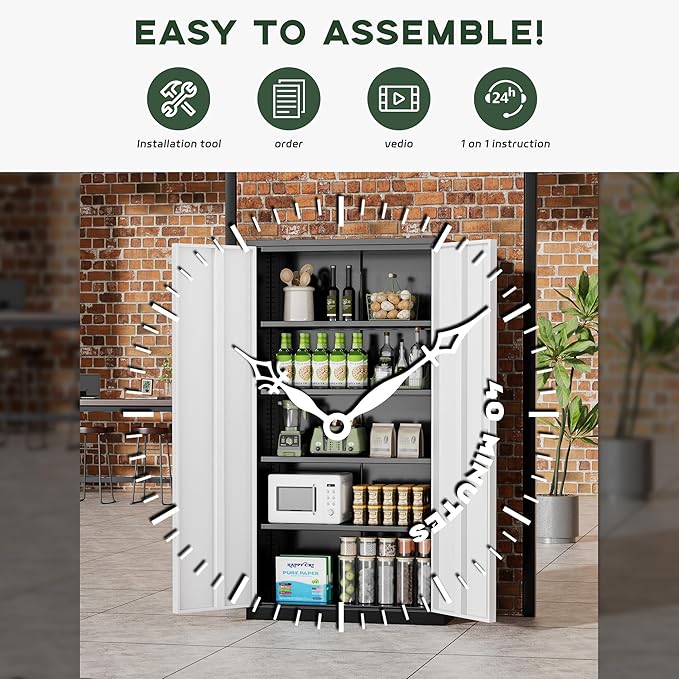 Greenvelly Metal Garage Storage Cabinet with Doors and Adjustable Shelves,72" Steel Lockable File Cabinet for Home Office,Garage,School(Black Grey,32" W x 16" D)