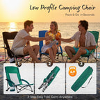 NEWBULIG Low Beach Chair – Folding Camping Chair for Adults, Low Profile Lawn Chair with Cup Holders & Carry Bag, Extra Wide Seat and High Back, Portable for Beach, Outdoors, Travel & Concerts, Blue