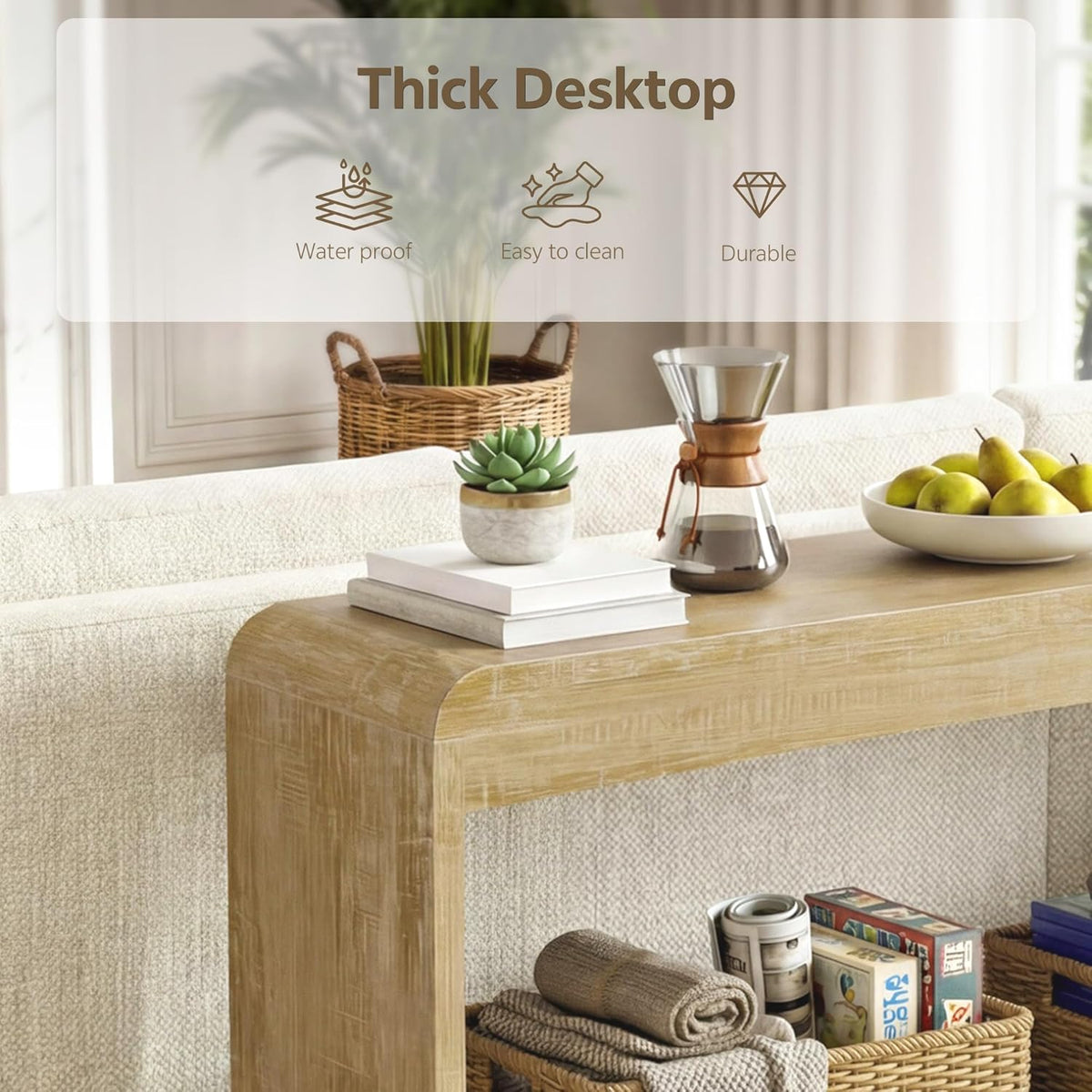 Farmhouse Entryway Table, 43.7" Console Table with Open Shelf | Sofa Table Behind Couch, Wooden Entry Table with Storage for Entrance, Entryway, Living Room, Hallway, Natural