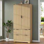 Loomie 71" Tall Kitchen Pantry Cabinet, Modern Fluted Storage Cabinet w/2 Drawers, 5 Adjustable Shelves & 7 Door Shelves, Wine Bar Cabinet w/Wine Rack & Glass Holder, Cupboard for Kitchen (Natural)