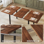 ALEXNUTRE 7-Piece Dining Table Set for 4-6, 63" Large Extendable Kitchen Table Set with 6 Chairs, Curved Backrest, Dining Room Table with Solid Metal Frame & MDF Board, Easy Assembly, Walnut