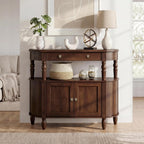 Curved Console Table with Solid Wood Legs, 47" Half Moon Sofa Table with Storage, Drawer & 2-Doors, Real Wood Veneer, Adjustable Shelf, Anti-Tip, Entryway Table for Living Room/Hallway,Walnut