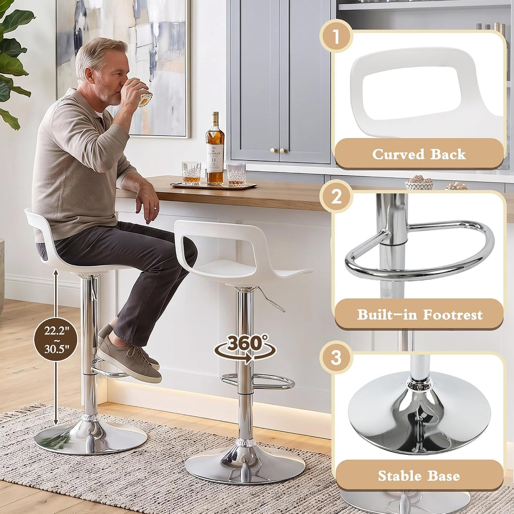 NOBPEINT NOB Contemporary Chrome Air Lift Adjustable Swivel Bar Stool (6 Pieces, White)