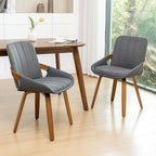Dining Room Chairs Set of 2, Mid Century Modern Gray Fabric+Faux Leather Kitchen Chairs No Arms,Bamboo Legs Side Chairs No Wheels,Accent Chair for Dining Rooms