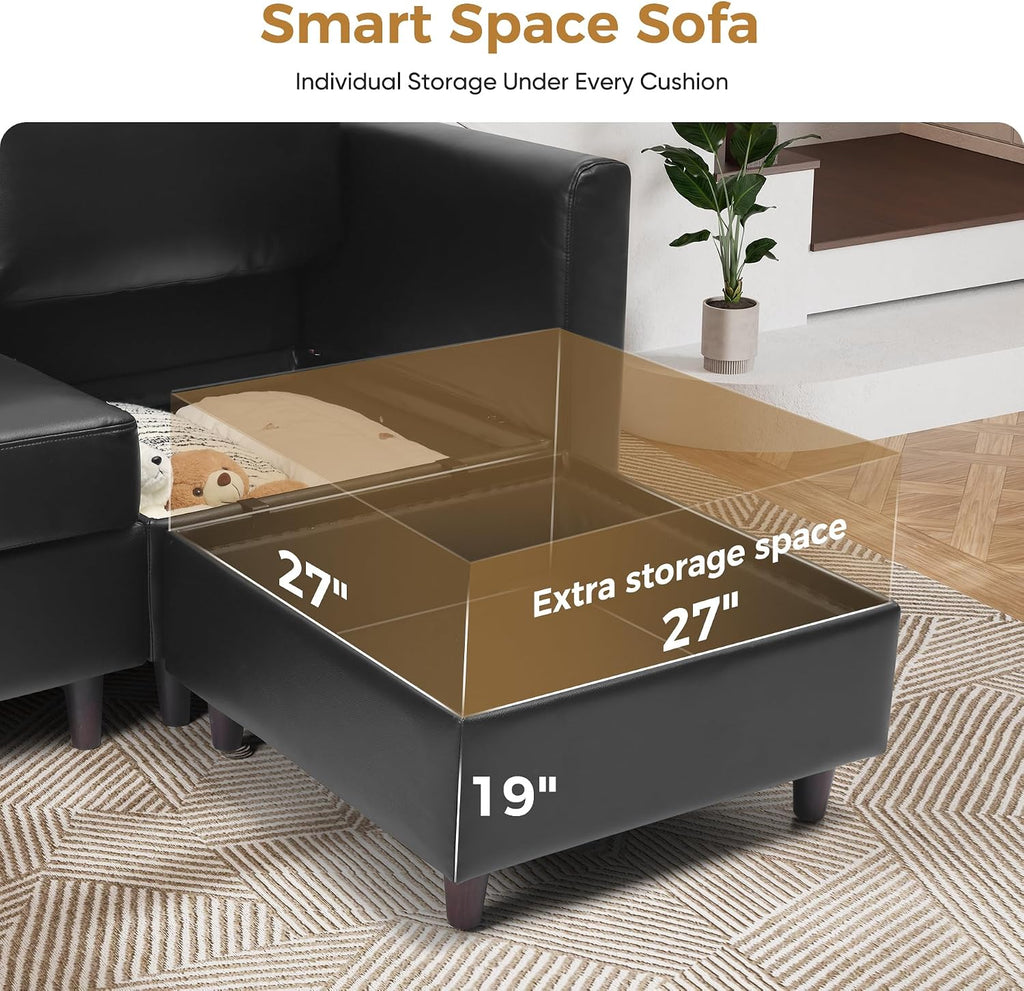 ABCASA Sofa Modular Sectional Faux Leather Sectional Sofa Module Black