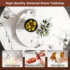 Montary 59” Modern Round Dining Table for 6-8 Seat, Artificial Marble Dining Room Table with Lazy Susan, 3 Gold Circles Stainless Steel Base, Sintered Stone Top Dining Table (Only Table)