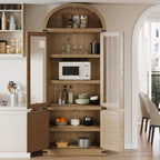 Kitchen Pantry Cabinet, Arched Bookcase with Doors, Wooden Display Cabinet with Storage Shelves, Farmhouse Bookcase for Living Room, Kitchen, Dining Room & Office