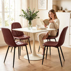 Set of 4 Brown Dining Chairs – Modern Armless Kitchen & Dining Chairs, Faux Leather Upholstery, Ergonomic Backrest & Sturdy Metal Legs