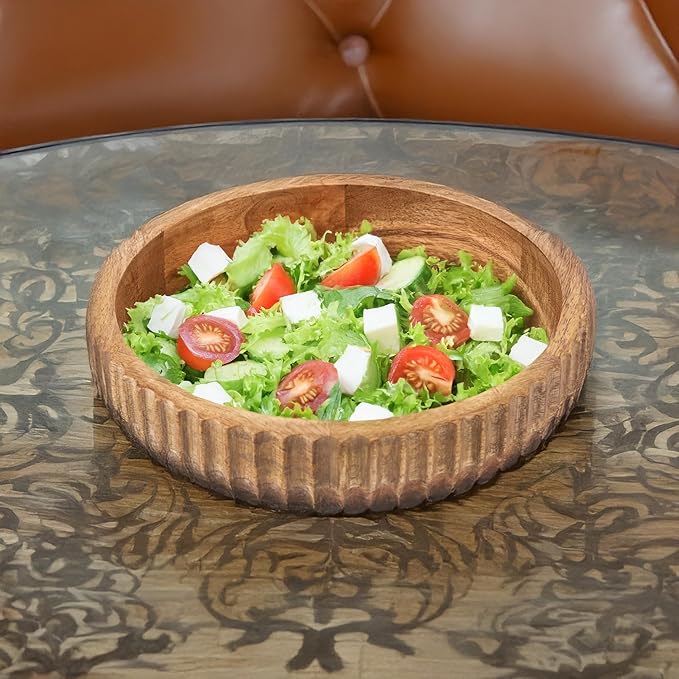 Wooden Serving Bowl– 2 Inches, Mango Wood – Large Bowl, Color-Natural Wood Finish