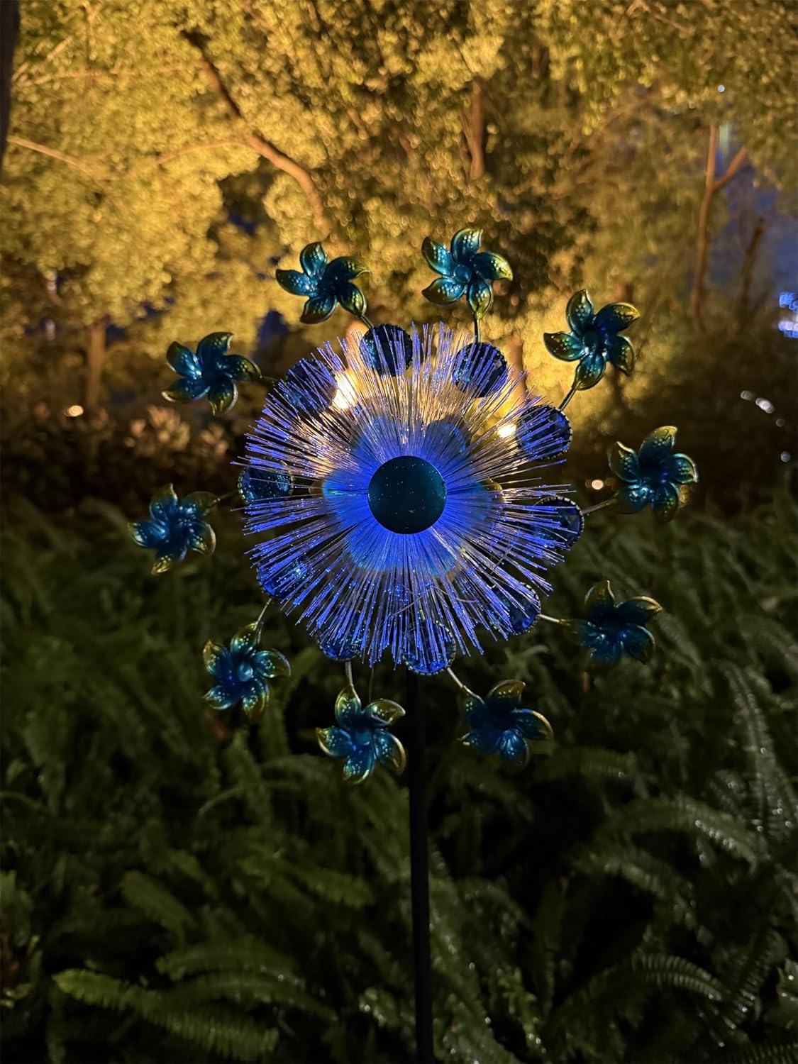 46" Flower Solar Wind Spinners for Yard and Garden, Sapphire Kinetic Windmill Wind Spinner Outdoor Decor, Solar Wind Sculpture Yard Art for Patio, Lawn & Garden