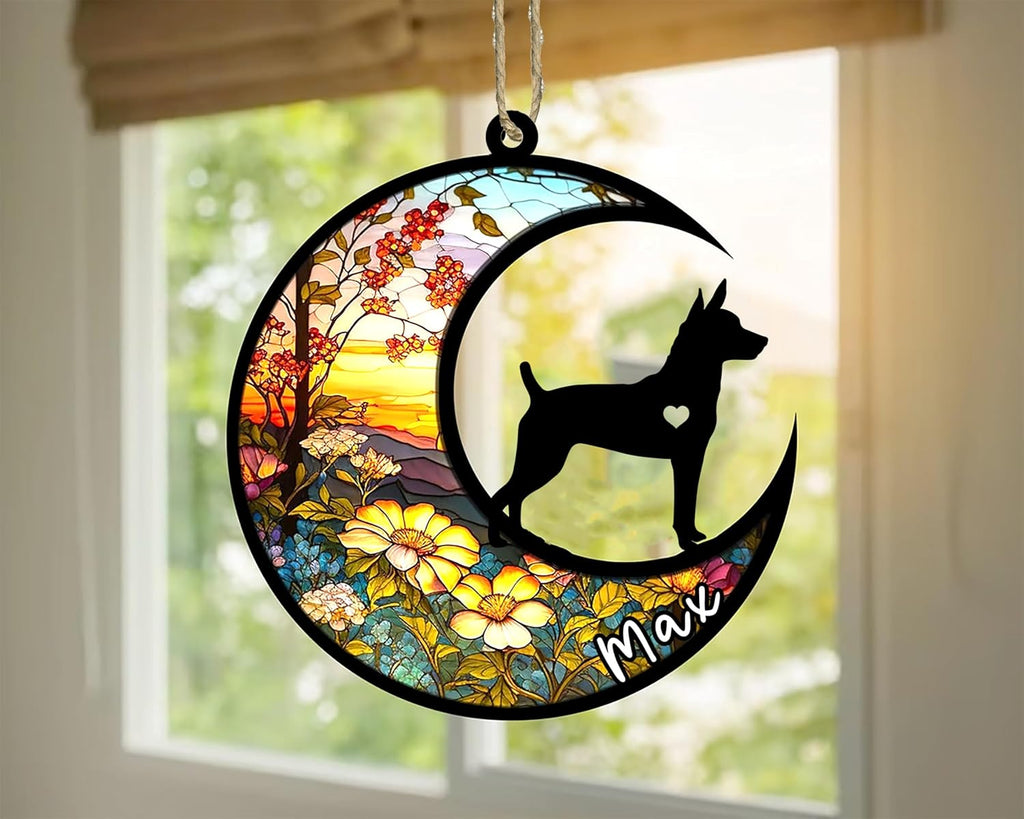 Personalized Dog Memorial, Custom Name Rat Terrier Dog Christmas Ornament with Name, Custom Breeds, Pet Loss Light Catcher, Gifts for Lovers Loss of Pet Sympathy on Mothers Day Christmas