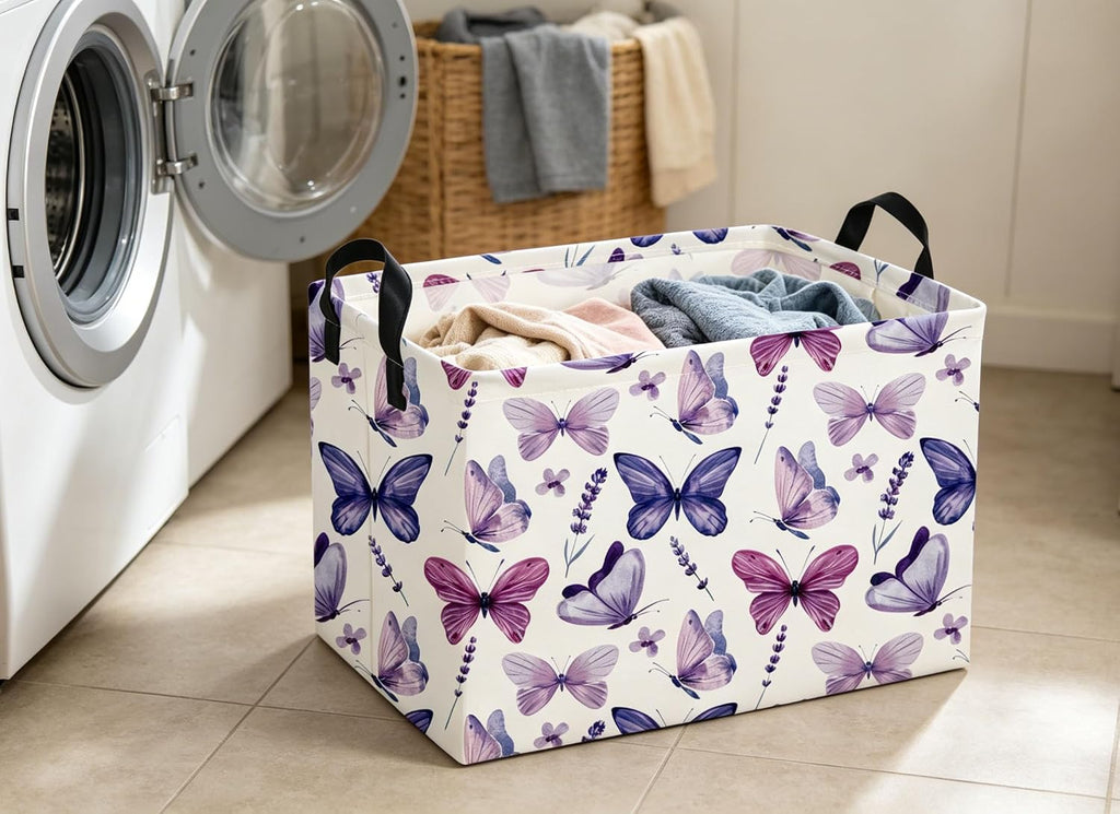 Rectangular Butterfly Baskets Storage Bins Organizer Box Room Decor for Home(Purple Butterfly)