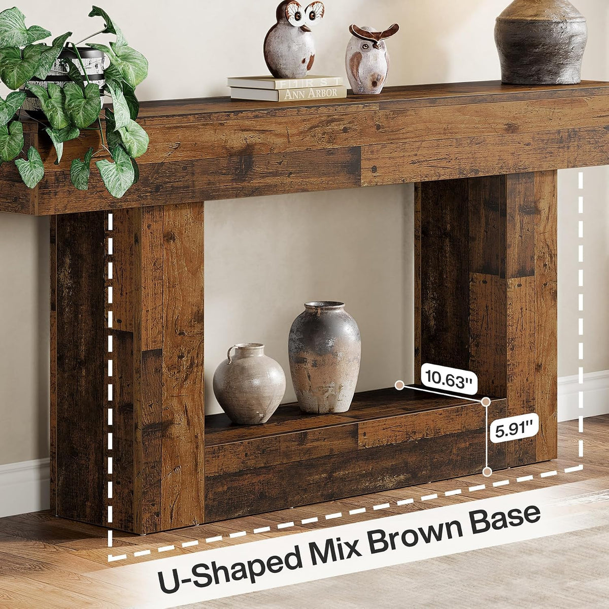 Tribesigns 63" Console Table, Farmhouse 2-Tier Entryway Table with U-Shaped Base, Narrow Long Wood Sofa Table Behind Couch Table for Living Room, Hallway, Foyer, Mix Brown