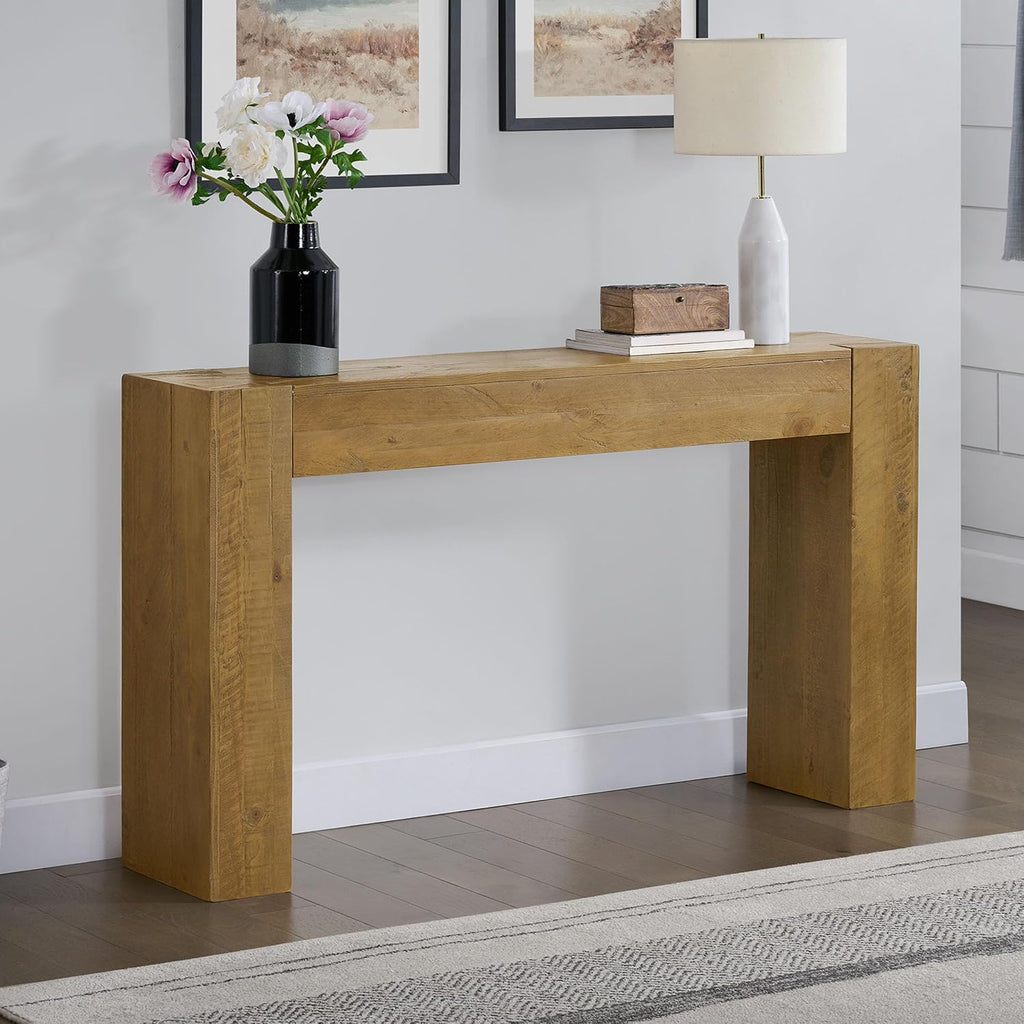 Alaterre Furniture Stockyard Solid Wood Console Table - 56 Inch Modern Farmhouse Entryway Table - Easy Assembly Living Room Furniture for Behind the Couch, Entryway, or Hallway (Oak)