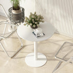Round Dining Table 24" Circle Tulip Table with Metal Thickened Tabletop & Sturdy Metal Pedestal Mid Century Modern Leisure Bistro Kitchen Tables 2 People Small Places Living Room Cafe,White