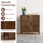 Fluted Nightstands Set of 2, 23.7'' Wide Night Stand with 3 Drawers, Mid-Century Modern Bedside Table with Handles, Wood End Table for Bedroom, Walnut