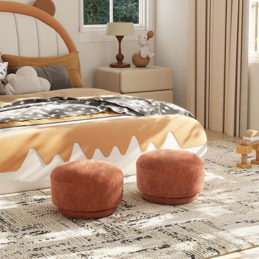 15" Mushroom Footstool Ottoman, Spice Orange Fleeced Teddy