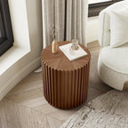 POVISON Fluted Side Set of 2, 20.08" Round End Side Table with Fluted Design for Living Room Bedroom Office, Light Walnut