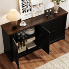 ONBRILL 63 Inches Buffet Cabinet with Storage, Large Sideboard Cabinet with 4 Barn Doors, Adjustable Shelves, Wood Coffee Bar Station for Kitchen, Living Room, Black