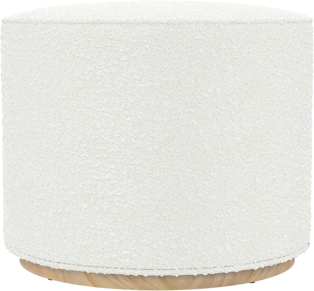 Spatial Order 22" Round Ottoman with Wooden Base - Cream Textural Fabric