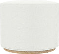 Spatial Order 22" Round Ottoman with Wooden Base - Cream Textural Fabric